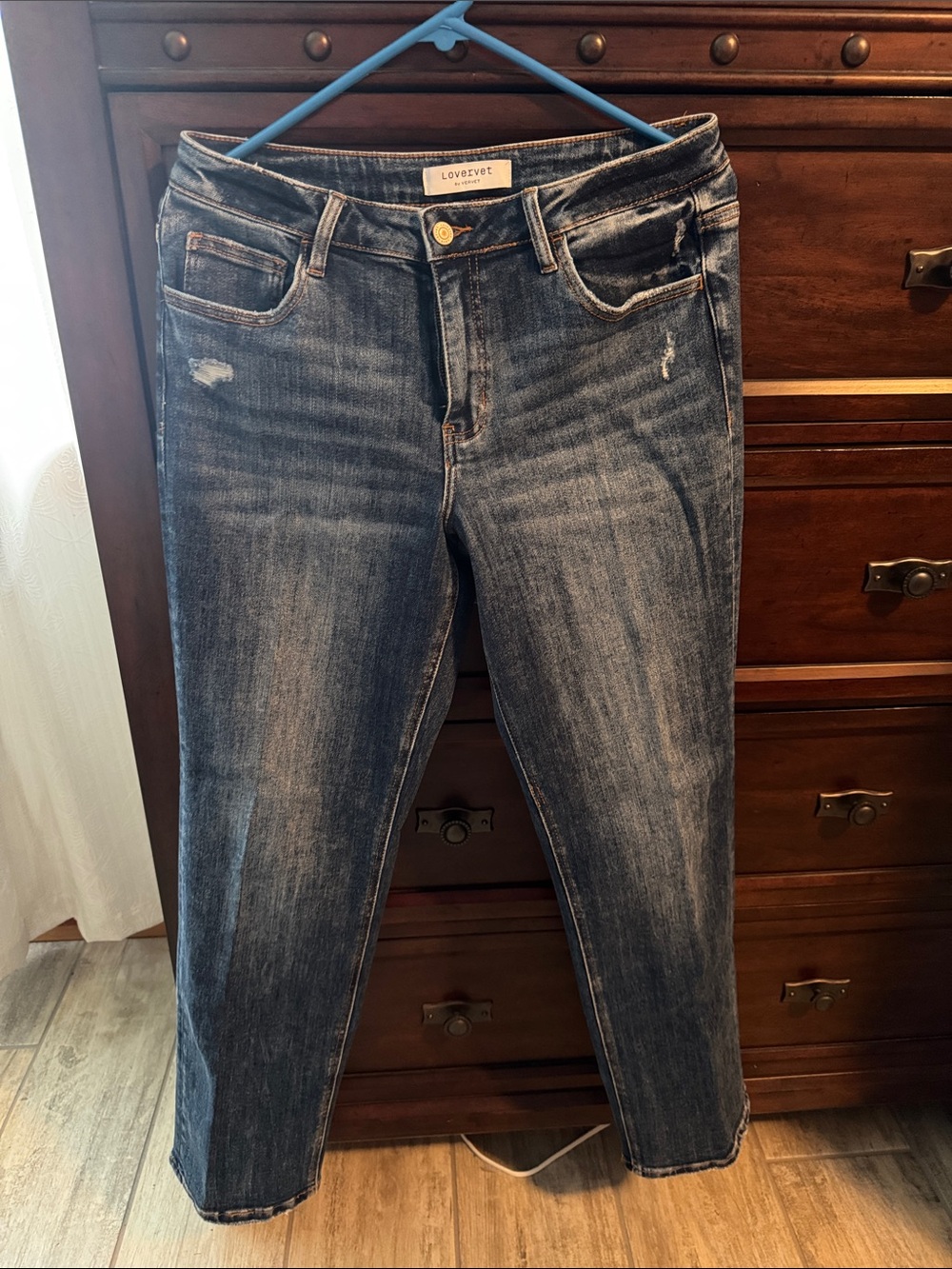Loveveret Women's Straight Leg Jeans in Dark Blue Wash